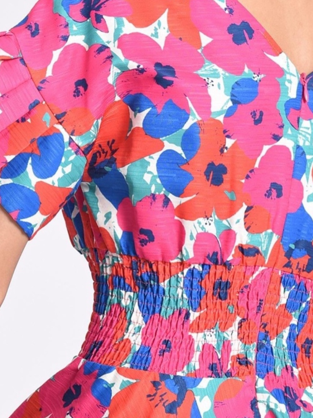 NWOT Lili Sidonio Molly Bracken Retro Smocked Fushia Floral Print Dress Size S - Picture 8 of 13